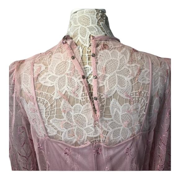Vintage Samax New York pink lace & sheer tiered dress size medium - Picture 8 of 12
